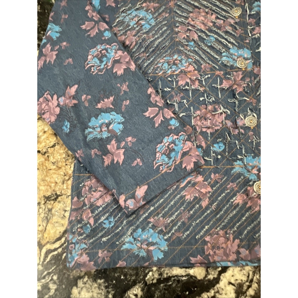 VTG Jean Jacket Painted Flowers Floral Shredded Denim Tantrums Women's XL - Picture 5 of 14
